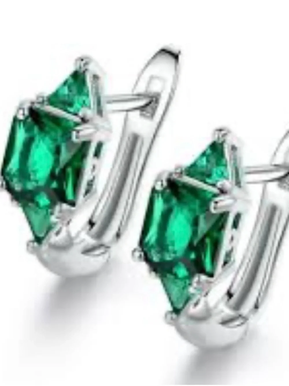 Peermont Princess Cut Emerald Green Crystal Huggie Earrings in Silver-Tone